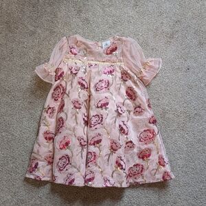Disney Beauty And The Beast Rose Floral Pink and Gold Kids Dress